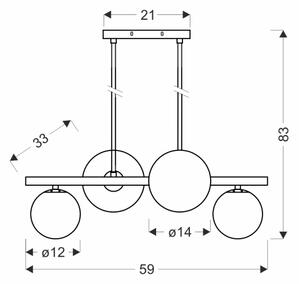 Lustră pe cablu KAMA 4xG9/28W/230V negru/negru fumuriu