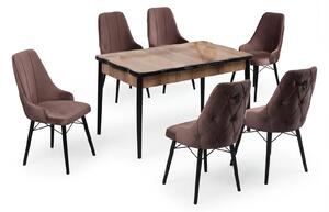 Set Masă (Mdf extensibila 80 x 130 (170)) + 6 Scaune Catifea Maro – Verona Modern Living