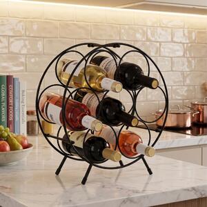 Suport sticle vin metalic rotund, 7 sticle, design modern, 31x18x33 cm