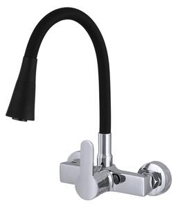 Gamma Flex 3000, baterie pentru chiuvetă montată pe perete cu braț flexibil, crom negru, GMA-BFXS-3000BK