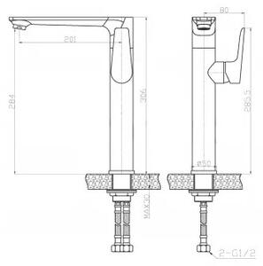 Invena Dokos, baterie pentru chiuveta inalta, crom, INV-BU-19-WB1-V