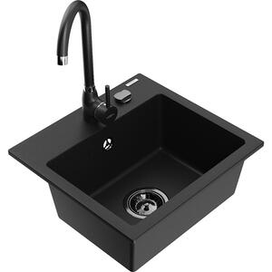Mexen Milo chiuvetă de granit cu 1 compartiment cu baterie de bucătărie Telma, neagră - 6505-77-670200-70-B