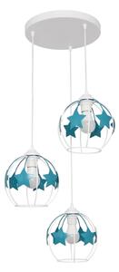 Lustră pe cablu pentru copii STARS 3xE27/15W/230V turcoaz/alb