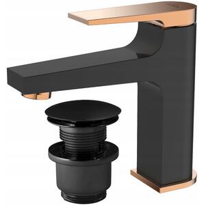 Invena Midnight, baterie pentru chiuvetă, negru-aur roz, BU-35-014-V