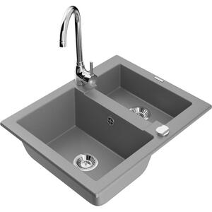 Mexen Carlos chiuvetă de granit cu 1,5 cuve cu robinet de bucătărie Telma, gri - 6518-71-670200-00