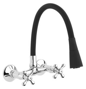Invena Roma, baterie de perete cu brat elastic 150mm, negru-crom, INV-BC-24-E4S-L