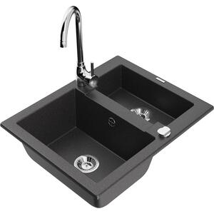 Mexen Carlos chiuvetă de granit cu 1,5 compartiment cu baterie de bucătărie Telma, neagră cu pete - 6518-76-670200-00