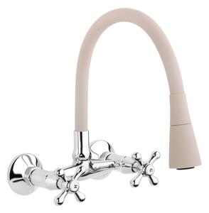 Invena Roma, baterie de perete cu brat elastic 150mm, bej-crom, INV-BC-24-E3S-L