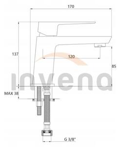 Invena Paros, baterie chiuveta, crom, BU-09-001-A