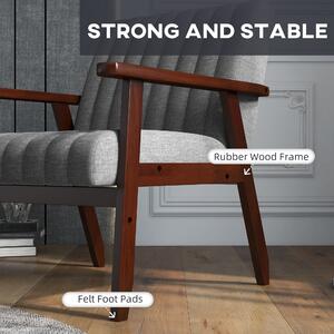 HOMCOM Fotoliu tip scaun din material, Fotoliu cu tapisare moderna pentru dormitor, sufragerie, Sezlong capitonat cu picioare din lemn, Gri