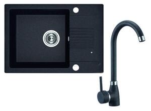 Laveo Ceilia, chiuveta granit cu 1 camera 650x440x185mm + baterie chiuveta inalta, negru, LAV-SJCG713T