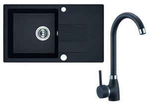 Laveo Ceilia, chiuveta cu 1 camera 760x440x185mm + robinet chiuveta, negru, LAV-SJCG711T