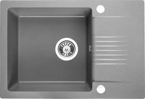 Laveo Celia, chiuveta granit cu 1 camera 650x440x185 mm cu scurgere scurta, gri, LAV-SBC_513T