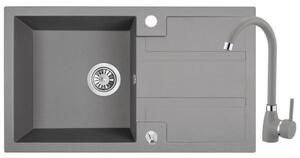 Laveo Barbados, chiuvetă granit cu 1 cameră 760x440x194 mm + robinet pentru chiuvetă Granit 8, gri, LAV-SBBA511T