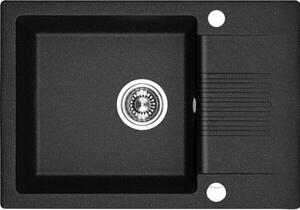 Laveo Celia, chiuveta granit cu 1 camera 650x440x185 mm cu scurgere scurta, negru, LAV-SBC_713T