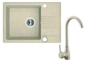 Laveo Ceilia, chiuveta granit 1 camera 650x440x185mm + baterie chiuveta inalta, bej, LAV-SJCG413T