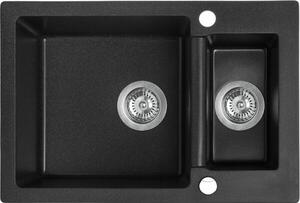 Laveo Celia, chiuveta granit cu 1,5 camere 650x440x195 mm, negru, LAV-SBC_730T
