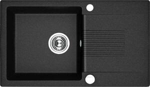 Laveo Celia, chiuveta granit cu 1 camera 760x440x185 mm cu scurgere lunga, negru, LAV-SBC_711T