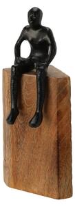 Statuetă decorativă pe lemn, siluetă abstractă în negru, moment de relaxare, 23 cm