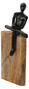 Statuetă decorativă, pe lemn, figură minimalistă în negru, meditație și echilibru, 23 cm