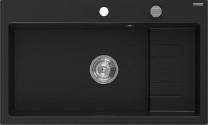 Mexen Omar, chiuveta granit cu 1 camera 800x480x210 mm, negru, sifon cromat, 6520801005-77