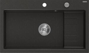 Mexen Omar, chiuveta granit cu 1 camera 800x480x210 mm, negru-auriu metalic, sifon crom, 6520801005-75