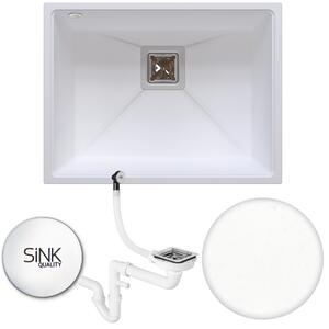 SINK Quality Chiuveta Quality Argon 60, chiuveta granit bucatarie 550x420x225 mm + sifon crom, alb, SKQ-ARG.W.1KBO.60.X