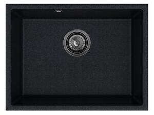 SINK Quality Chiuveta Quality Crypton 60, chiuveta granit bucatarie 535x400x205 mm + sifon negru, pete negre, SKQ-CRY.B.1KBO.60.XB