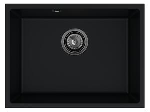 SINK Quality Chiuveta Quality Crypton 60, chiuveta granit bucatarie 535x400x205 mm + sifon negru, negru, SKQ-CRY.C.1KBO.60.XB