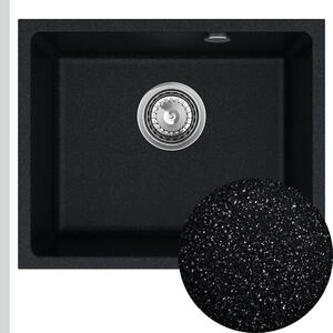 SINK Quality Chiuveta Quality Crypton 55, chiuveta granit bucatarie 460x375x205 mm + sifon crom, pete negre, SKQ-CRY.B.1KBO.55.X