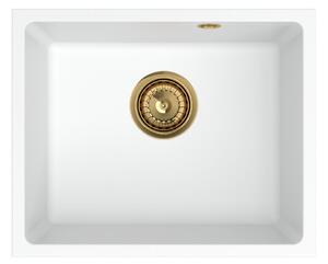 SINK Quality Chiuveta Quality Crypton 55, chiuveta granit bucatarie 460x375x205 mm + sifon auriu, alb, SKQ-CRY.W.1KBO.55.XG