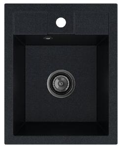 SINK Quality Chiuveta Quality Ferrum 40, chiuveta granit bucatarie 400x500x195 mm + sifon negru, pete negre-Brocart, SKQ-FER.B.1K40.XB