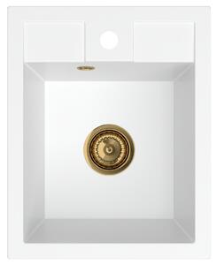 SINK Quality Chiuveta Quality Ferrum 40, chiuveta granit bucatarie 400x500x195 mm + sifon auriu, alb, SKQ-FER.W.1K40.XG