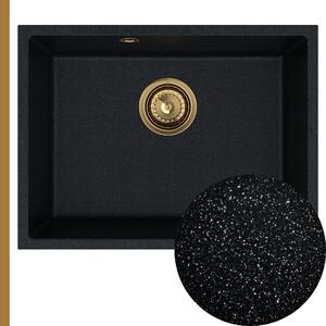 SINK Quality Chiuveta Quality Crypton 60, chiuveta granit bucatarie 535x400x205 mm + sifon auriu, pete negre, SKQ-CRY.B.1KBO.60.XG