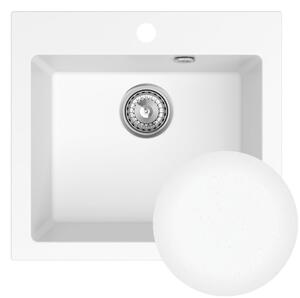 SINK Quality Chiuveta Quality Ferrum 50, chiuveta granit bucatarie 490x450x195 mm + sifon crom, alb, SKQ-FER.W.1K50.X