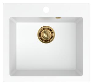 SINK Quality Chiuveta Quality Ferrum 50, chiuveta granit bucatarie 490x450x195 mm + sifon auriu, alb, SKQ-FER.W.1K50.XG