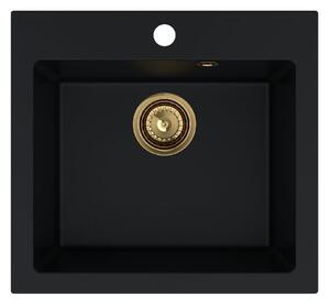 SINK Quality Chiuveta Quality Ferrum 50, chiuveta granit bucatarie 490x450x195 mm + sifon auriu, negru, SKQ-FER.C.1K50.XG