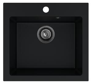 SINK Quality Chiuveta Quality Ferrum 50, chiuveta granit bucatarie 490x450x195 mm + sifon negru, negru, SKQ-FER.C.1K50.XB