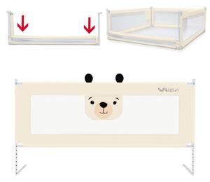 Bariera protectie pat culisanta cu buzunar XXL 200 cm Kidizi Funny Bear Beige, certificata EN71, inaltime reglabila 72-100 cm, model interconectabil
