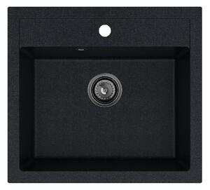 SINK Quality Chiuveta Quality Ferrum, chiuveta granit bucatarie 565x510x205 mm + sifon negru, pete negre-Brocart, SKQ-FER.B.1K60.XB