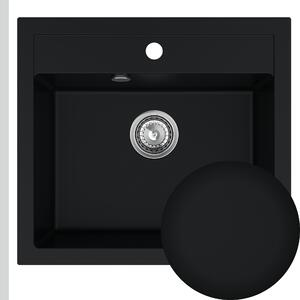 SINK Quality Chiuveta Quality Ferrum, chiuveta granit bucatarie 565x510x205 mm + sifon crom, negru, SKQ-FER.C.1K60.X