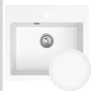 SINK Quality Chiuveta Quality Ferrum, chiuveta granit bucatarie 565x510x205 mm + sifon crom, alb, SKQ-FER.W.1K60.X