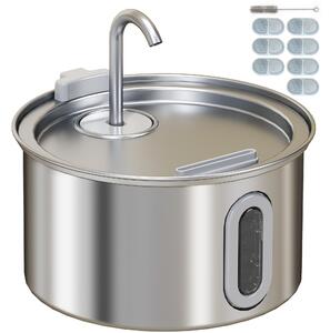 PawHut Fântână din Inox 2,5L pentru Pisici cu LED și 2 Moduri de Flux, Argintiu | Aosom Romania