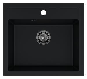 SINK Quality Chiuveta Quality Ferrum, chiuveta granit bucatarie 565x510x205 mm + sifon negru, negru, SKQ-FER.C.1K60.XB