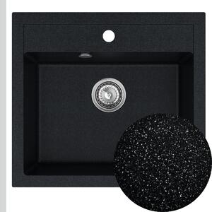SINK Quality Chiuveta Quality Ferrum, chiuveta granit bucatarie 565x510x205 mm + sifon crom, pete negre-Brocart, SKQ-FER.B.1K60.X
