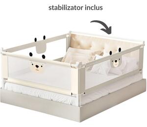 Set 3 bariere protectie pat culisante XXL + STABILIZATOR pentru pat 160x200 cm Kidizi Funny Bear Beige, certificare EN71, inaltime ajustabila 72-100 cm