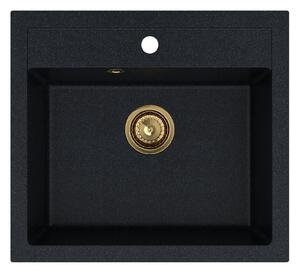 SINK Quality Chiuveta Quality Ferrum, chiuveta granit bucatarie 565x510x205 mm + sifon auriu, pete negre-Brocart, SKQ-FER.B.1K60.XG