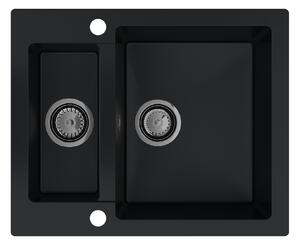 SINK Quality Chiuveta Quality Ferrum, chiuveta granit bucatarie 605x495x210 mm + sifon negru, negru, SKQ-FER.C.5KBO.XB