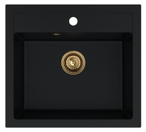 SINK Quality Chiuveta Quality Ferrum, chiuveta granit bucatarie 565x510x205 mm + sifon auriu, negru, SKQ-FER.C.1K60.XG