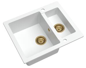 SINK Quality Chiuveta Quality Ferrum, chiuveta granit bucatarie 605x495x210 mm + sifon auriu, alb, SKQ-FER.W.5KBO.XG